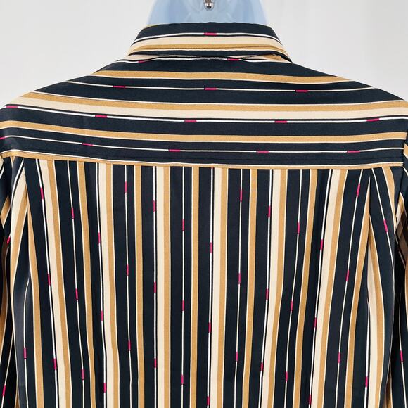 Evan Picone Tan Black Striped Silk Long Sleeve Button Down Top Blouse 3/4 XS - Picture 5 of 9